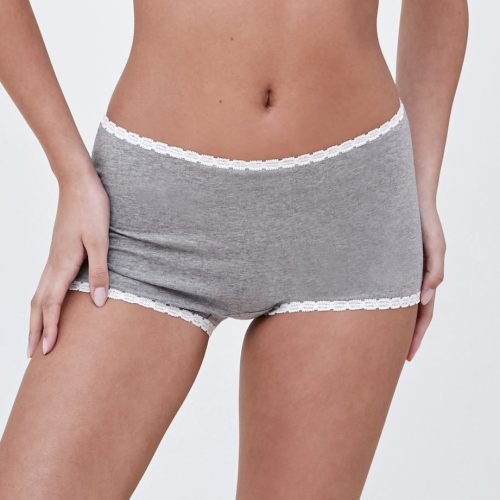 Adorned Cotton Boyshort Heather Grey Ivory 1