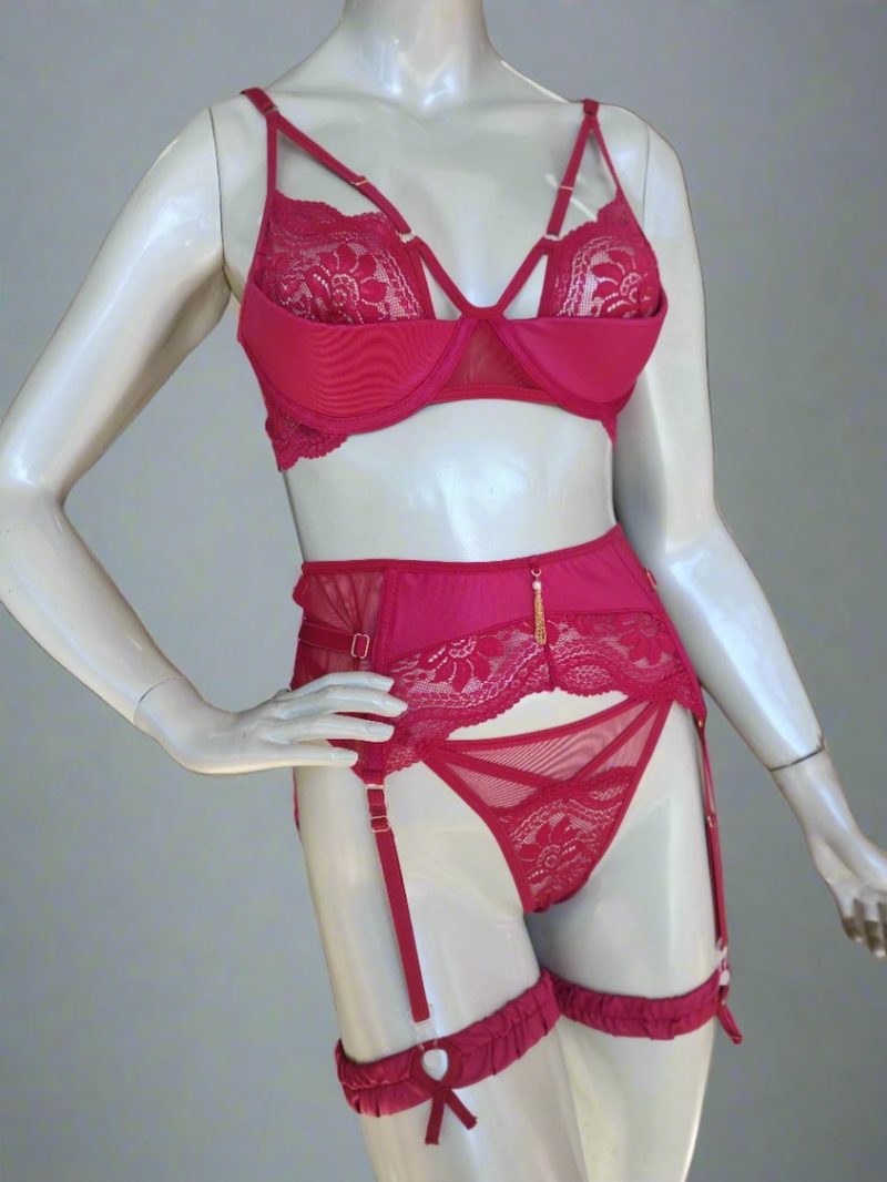 Sapphire Lace Bondage Lingerie Set red