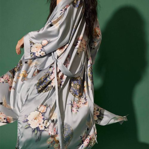 garden gray kimono robevintage kimono silk kimono satin kimono floral kimono lounge dressing gown womens dressing gown ladies robe vintage robes satin robe brid 366695