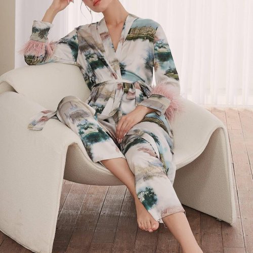 silk pajama set 3pcs feather 587451