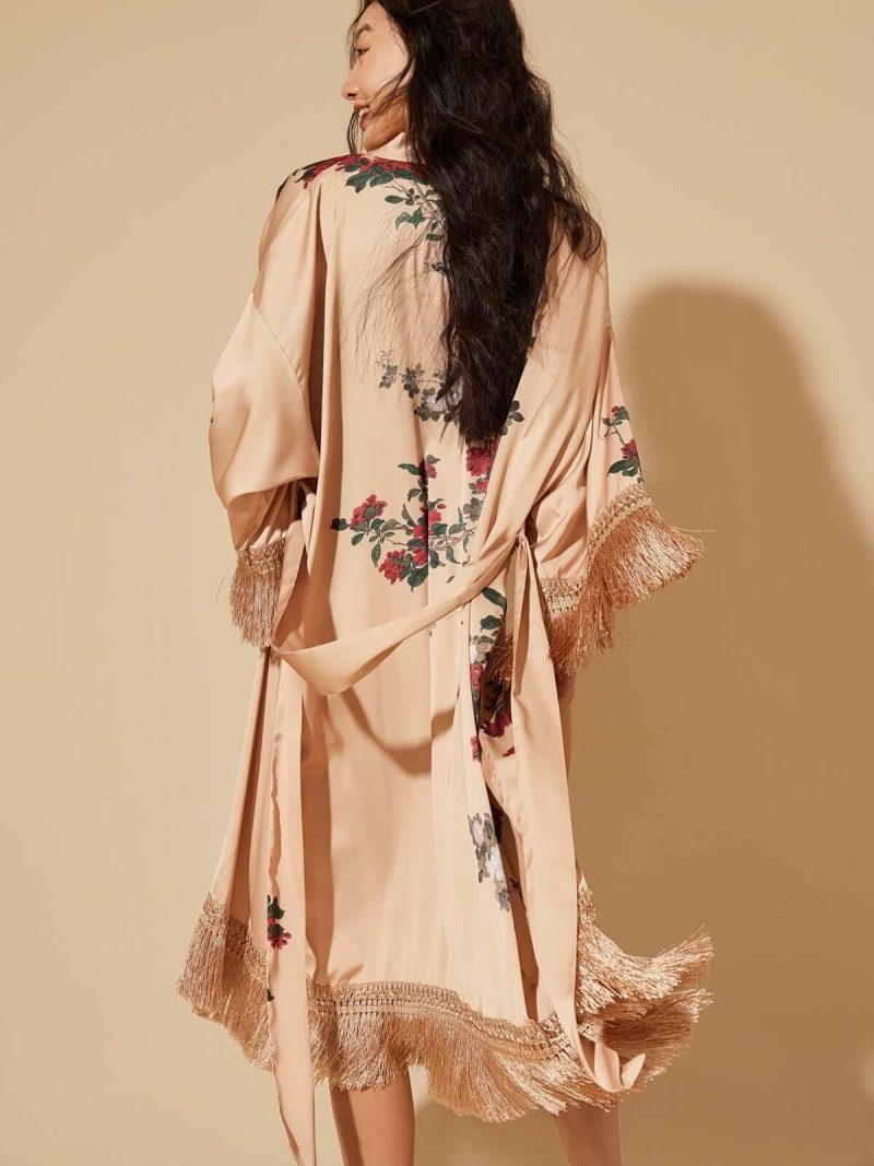 tassels champagne kimono robevintage robe silk kimono satin kimono floral kimono lounge dressing gown womens dressing gown ladies robe vintage robes satin robe 998392